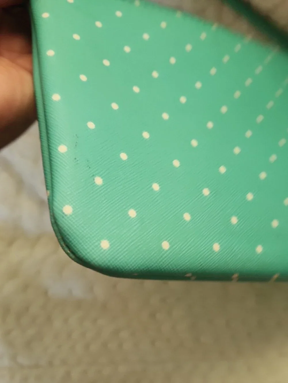kate spade teal polka dot clutch/wristlet with strap